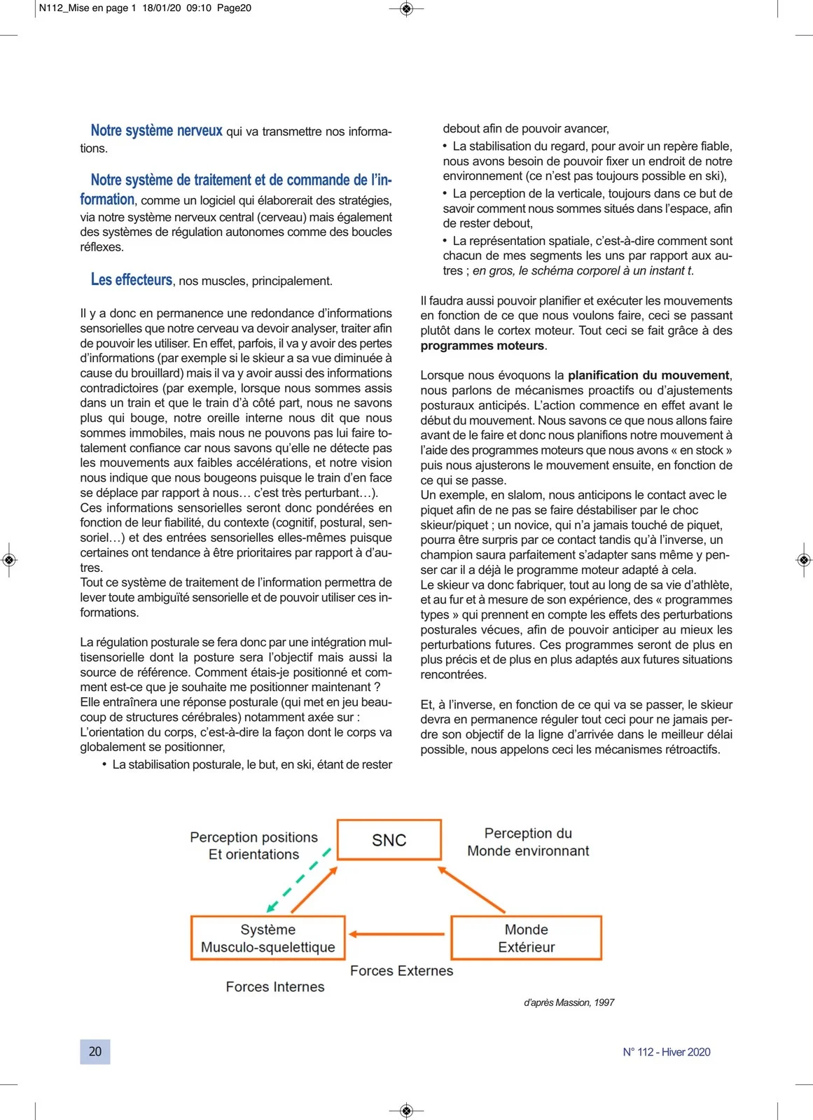 Article de Anne PIPET Formations en rééducation maxillo-faciales, posture et violences sur les ajustements posturaux pour la revue de l’entraineur du ski alpin